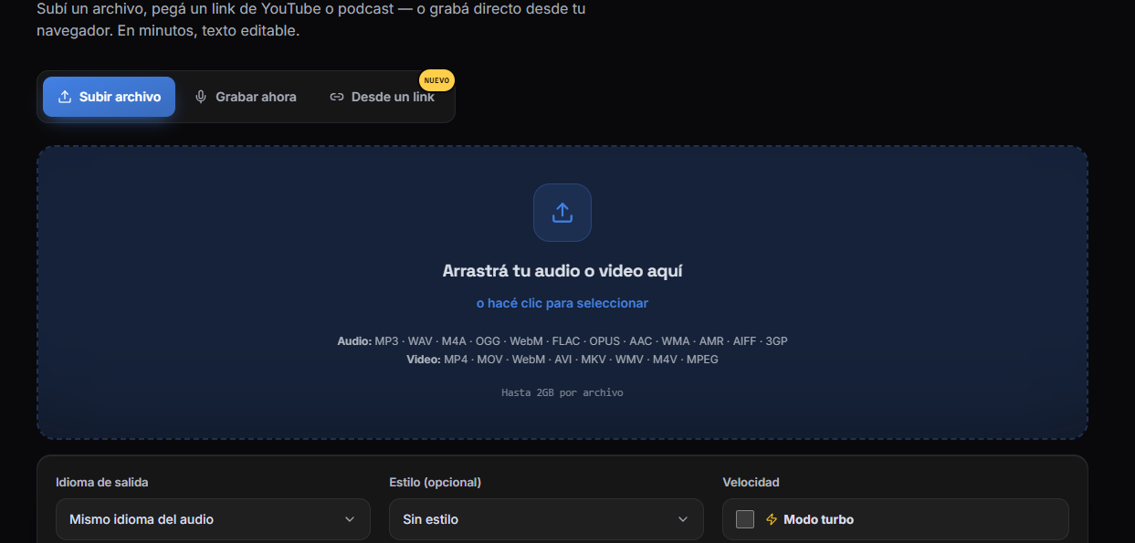 Pantalla de AudioScript