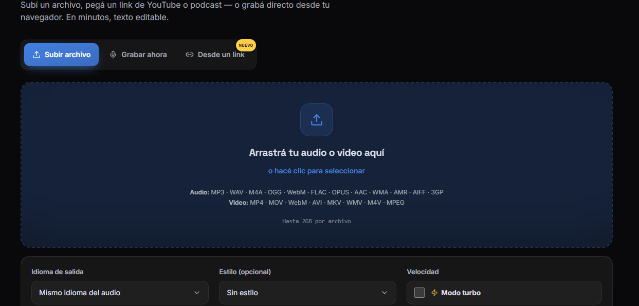Pantalla de AudioScript